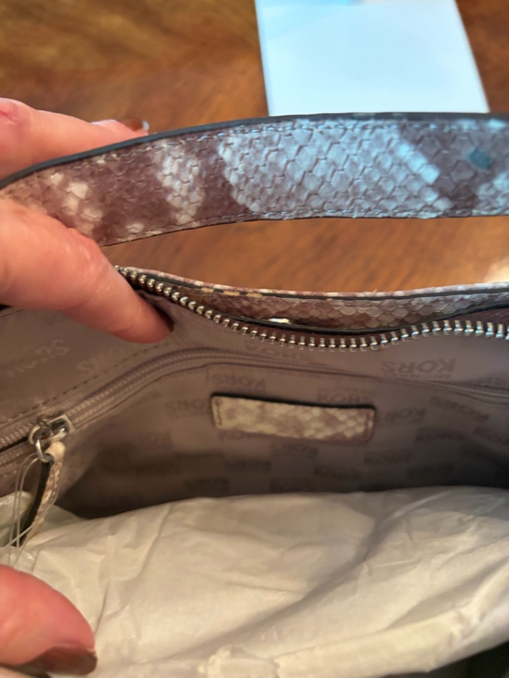 NWT Michael Kors Fulton Baguette Bag in (Dark Sand) Taupe Python-Print MSRP $339 - Picture 6 of 10